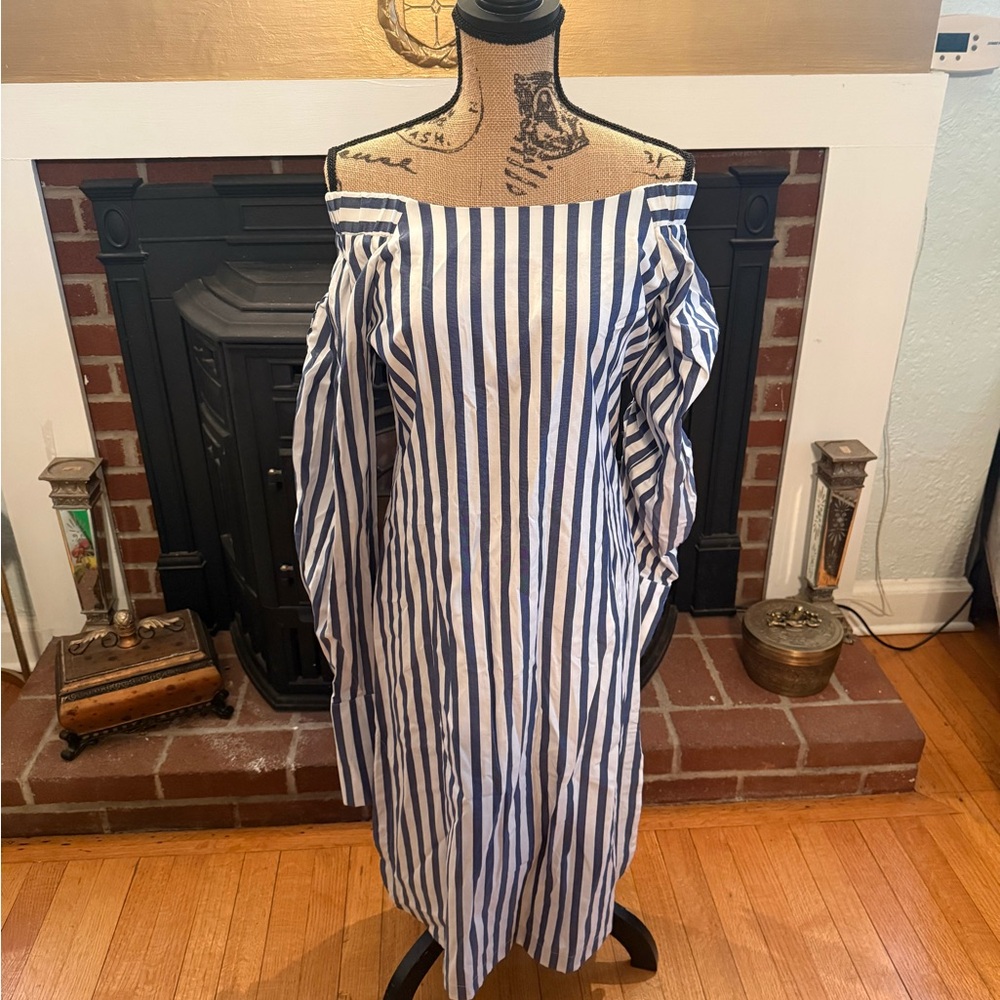 Striped Off-Shoulder Blue & White Summer Dress